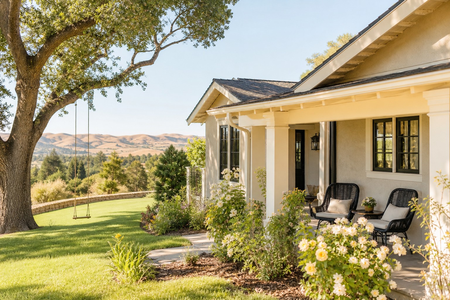 Concept image of a bright California family home interior